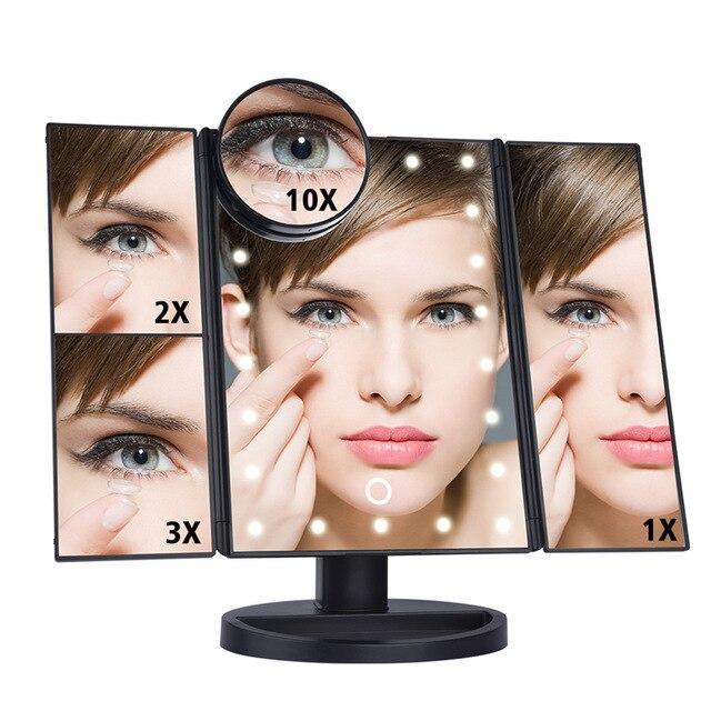 MIRROLED ™ - Miroir Lumineux & Tactile de Maquillage 4 en 1 à LED